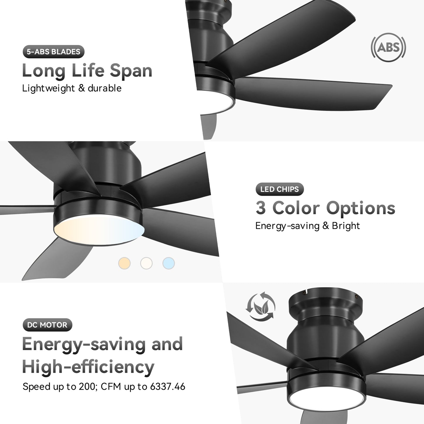 Modern Gold Flush White ABS Ceiling Fan Light 42 inch Gold with White Blades