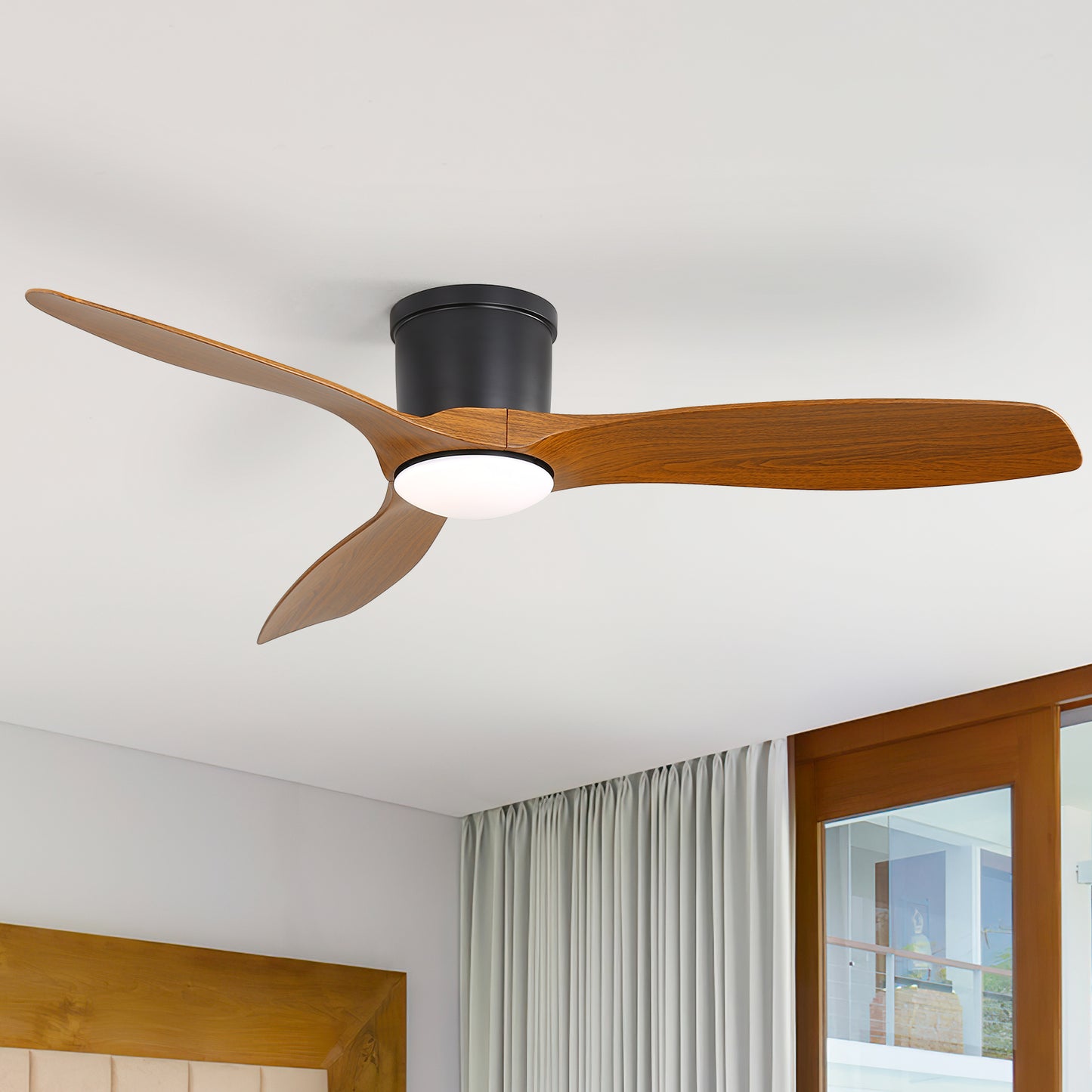 Sleek 52" Flush Mount Space Saving Smart APP & Remote Control 3-Blades Ceiling Fan with Light
