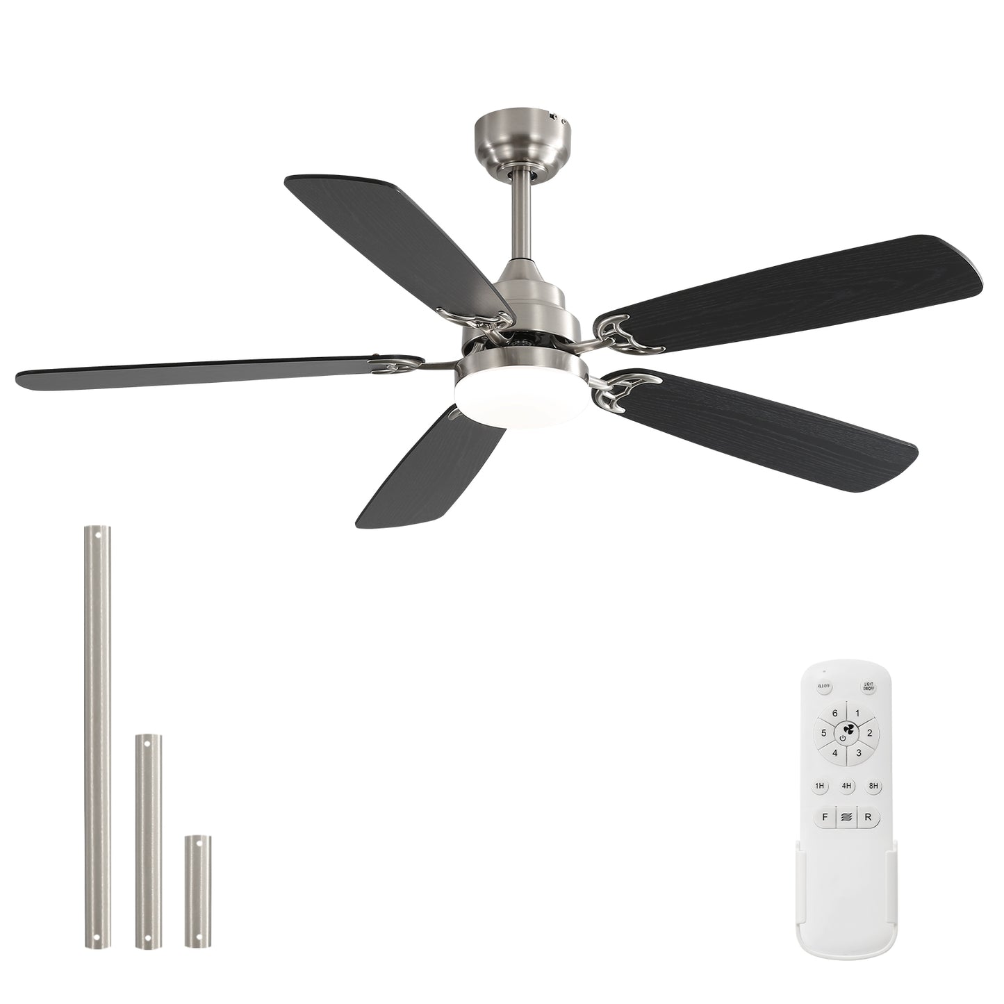 Mid-Century Modern Ceiling Fan With Light 52 inch Brushed whith Brown Black Blades