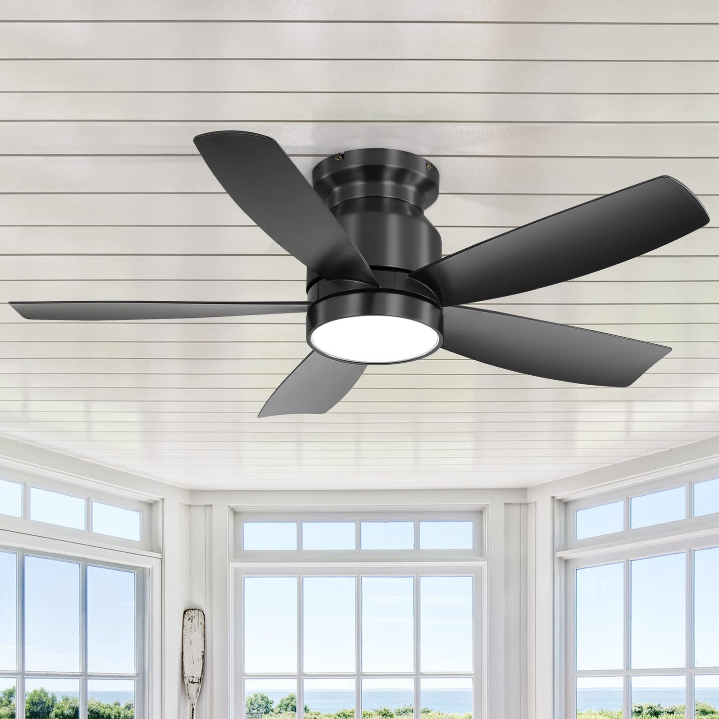 Modern Gold Flush White ABS Ceiling Fan Light 42 inch Gold with White Blades