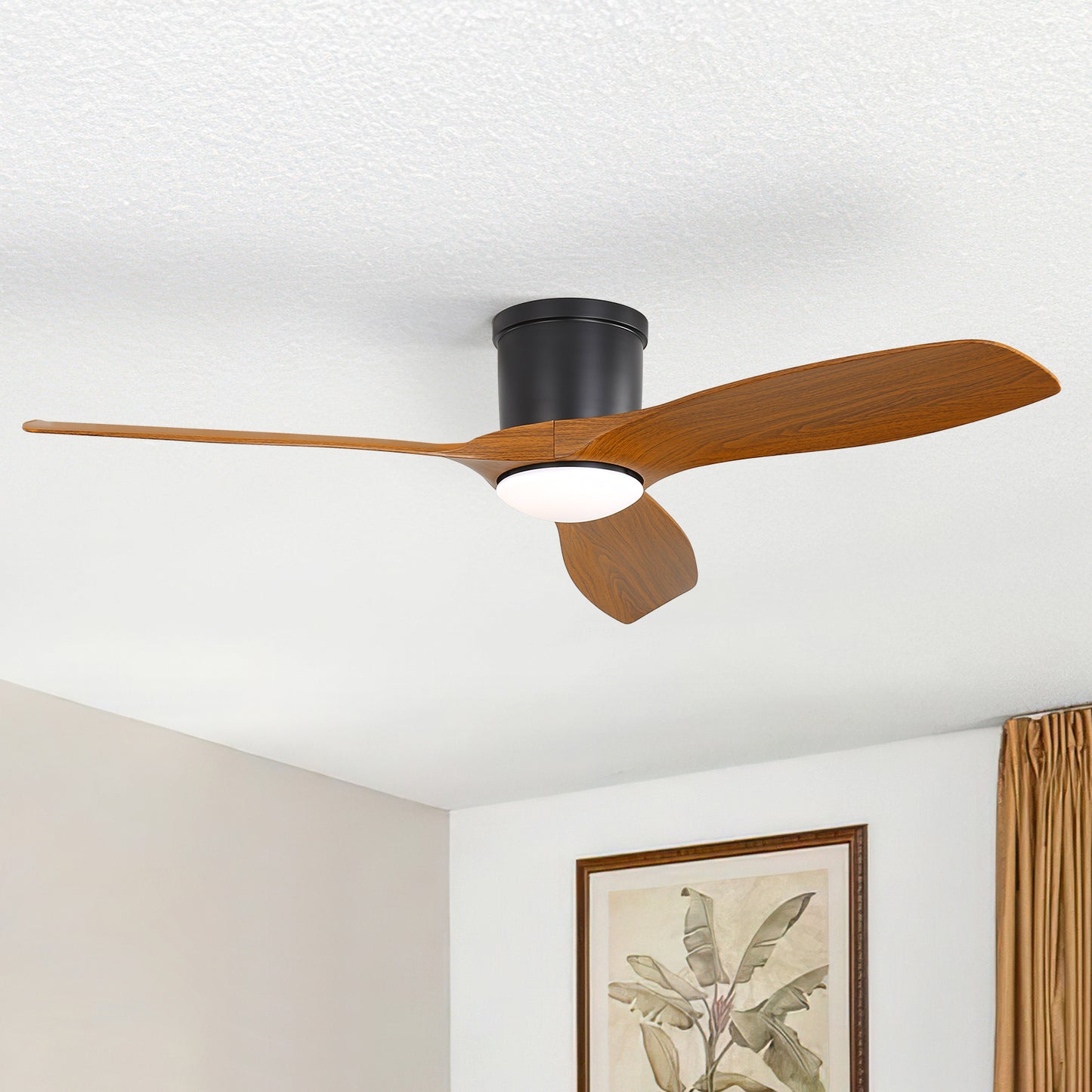 Sleek 52" Flush Mount Space Saving Smart APP & Remote Control 3-Blades Ceiling Fan with Light