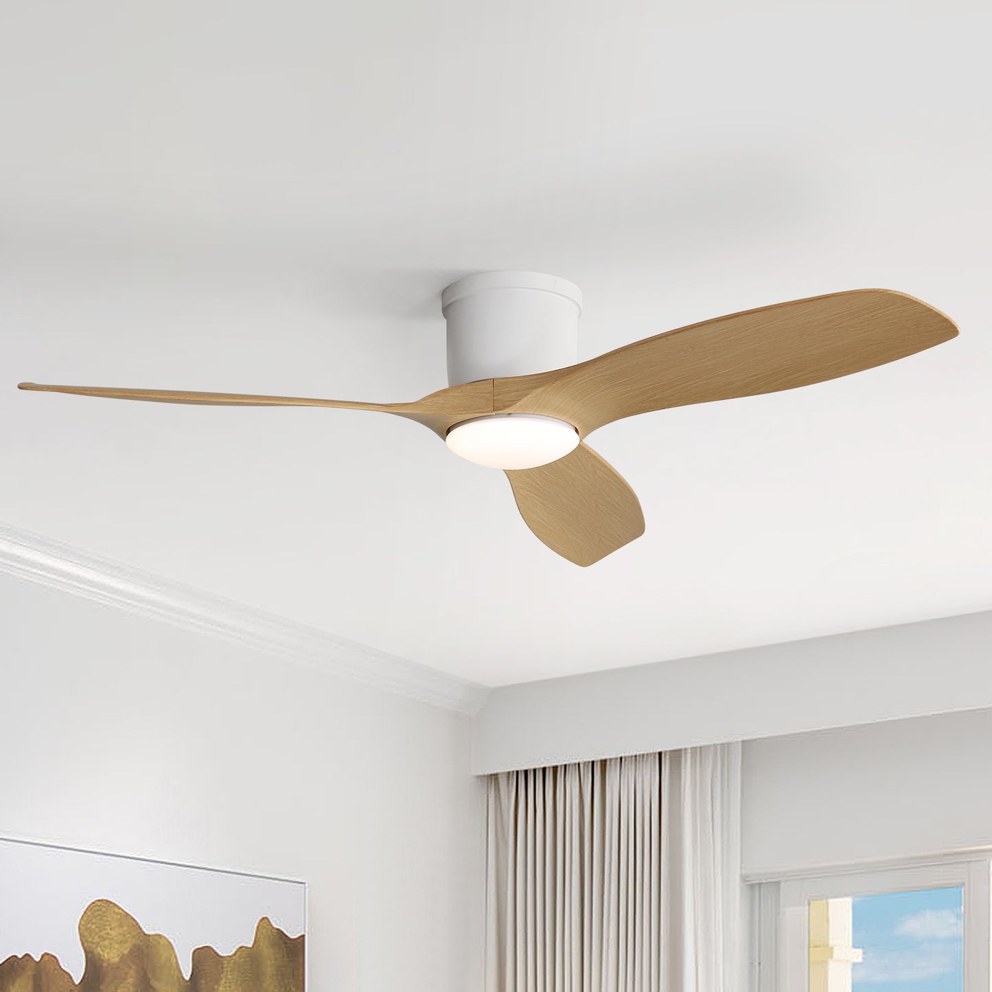 Sleek 52" Flush Mount Space Saving Smart APP & Remote Control 3-Blades Ceiling Fan with Light