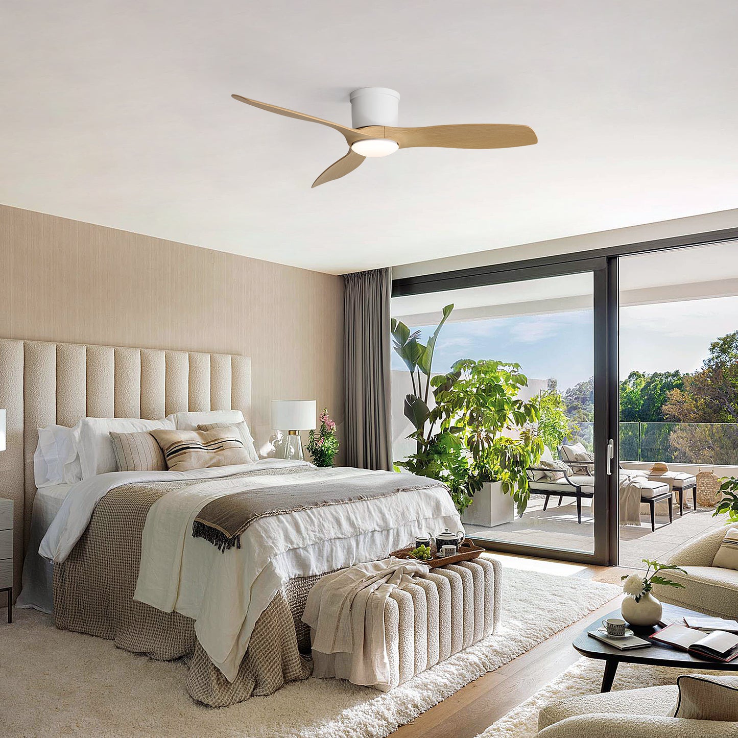 Sleek 52" Flush Mount Space Saving Smart APP & Remote Control 3-Blades Ceiling Fan with Light