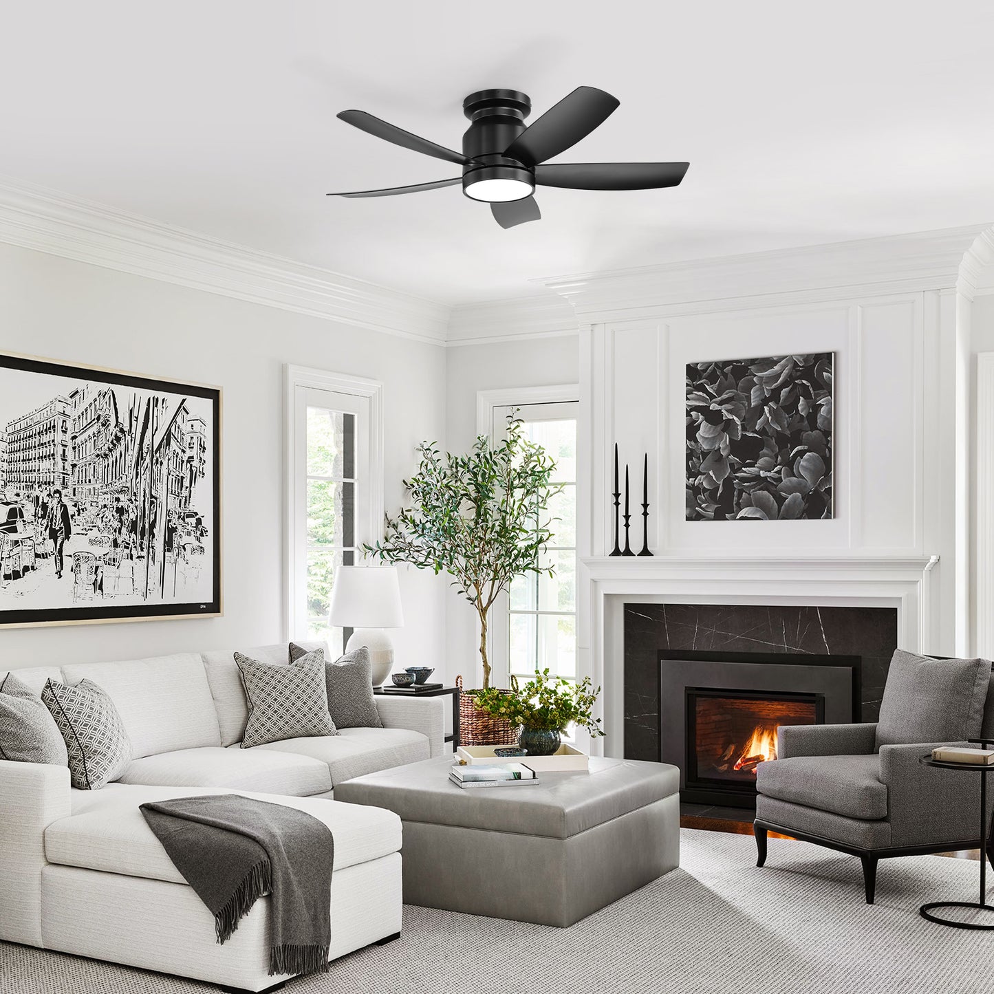 Modern Gold Flush White ABS Ceiling Fan Light 42 inch Gold with White Blades