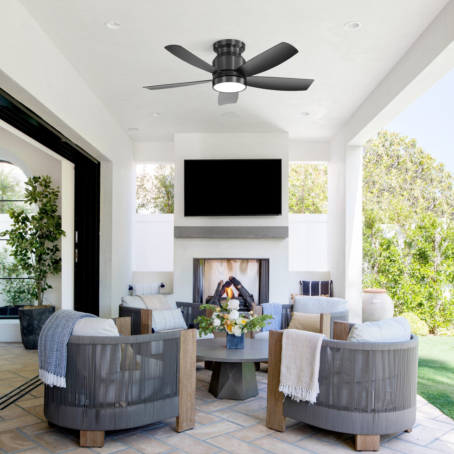 Modern Gold Flush White ABS Ceiling Fan Light 42 inch Gold with White Blades