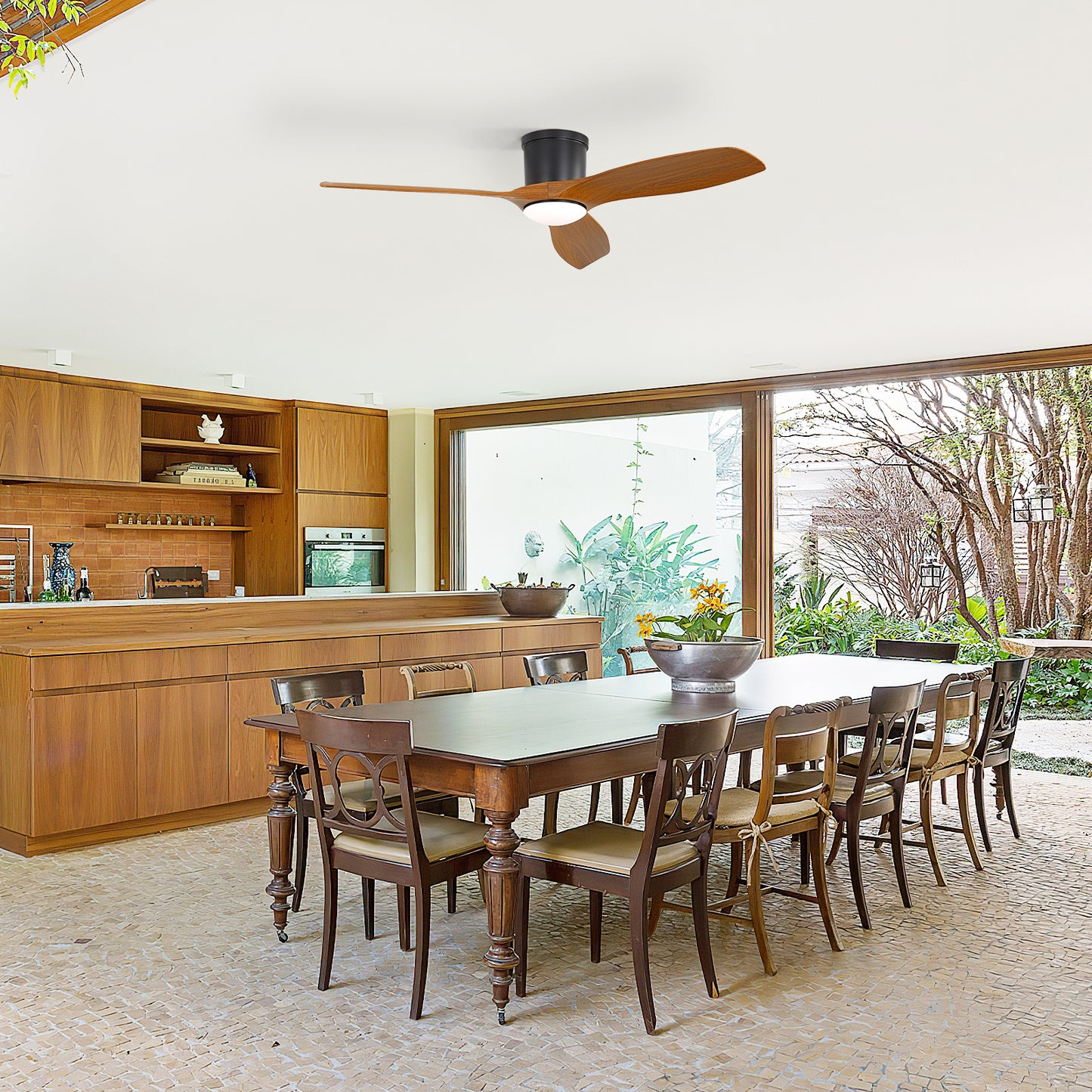 Sleek 52" Flush Mount Space Saving Smart APP & Remote Control 3-Blades Ceiling Fan with Light
