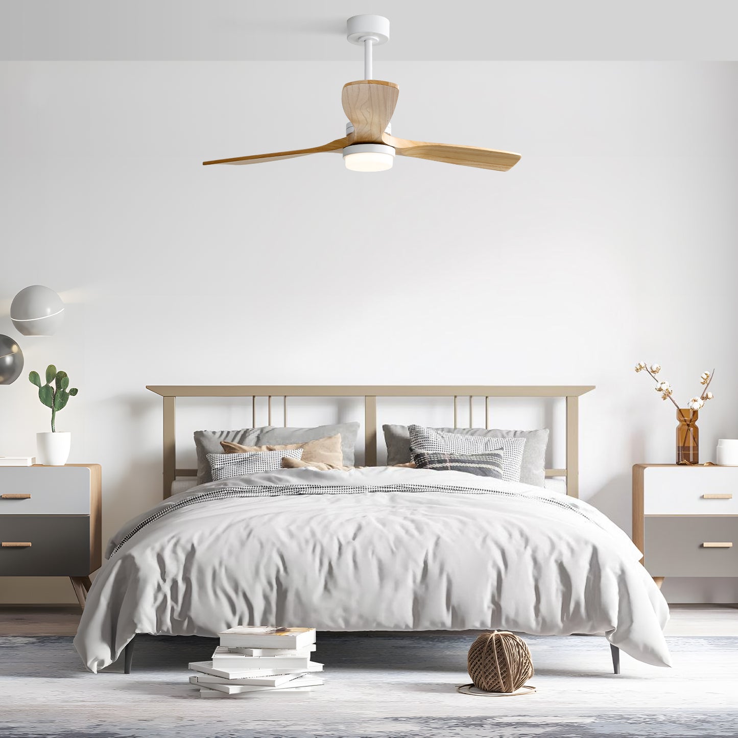 DICI MALL 52" Moderner Premium-Deckenventilator aus Massivholz für den Innen- und Außenbereich mit Licht und Fernbedienung
