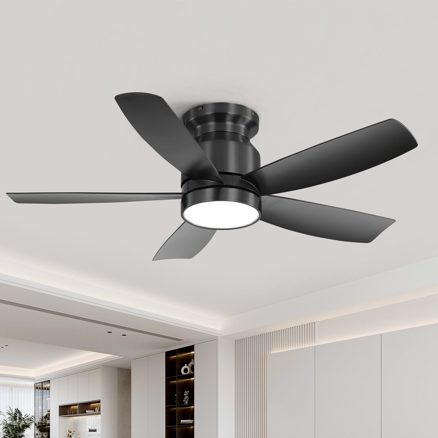 Modern Gold Flush White ABS Ceiling Fan Light 42 inch Gold with White Blades