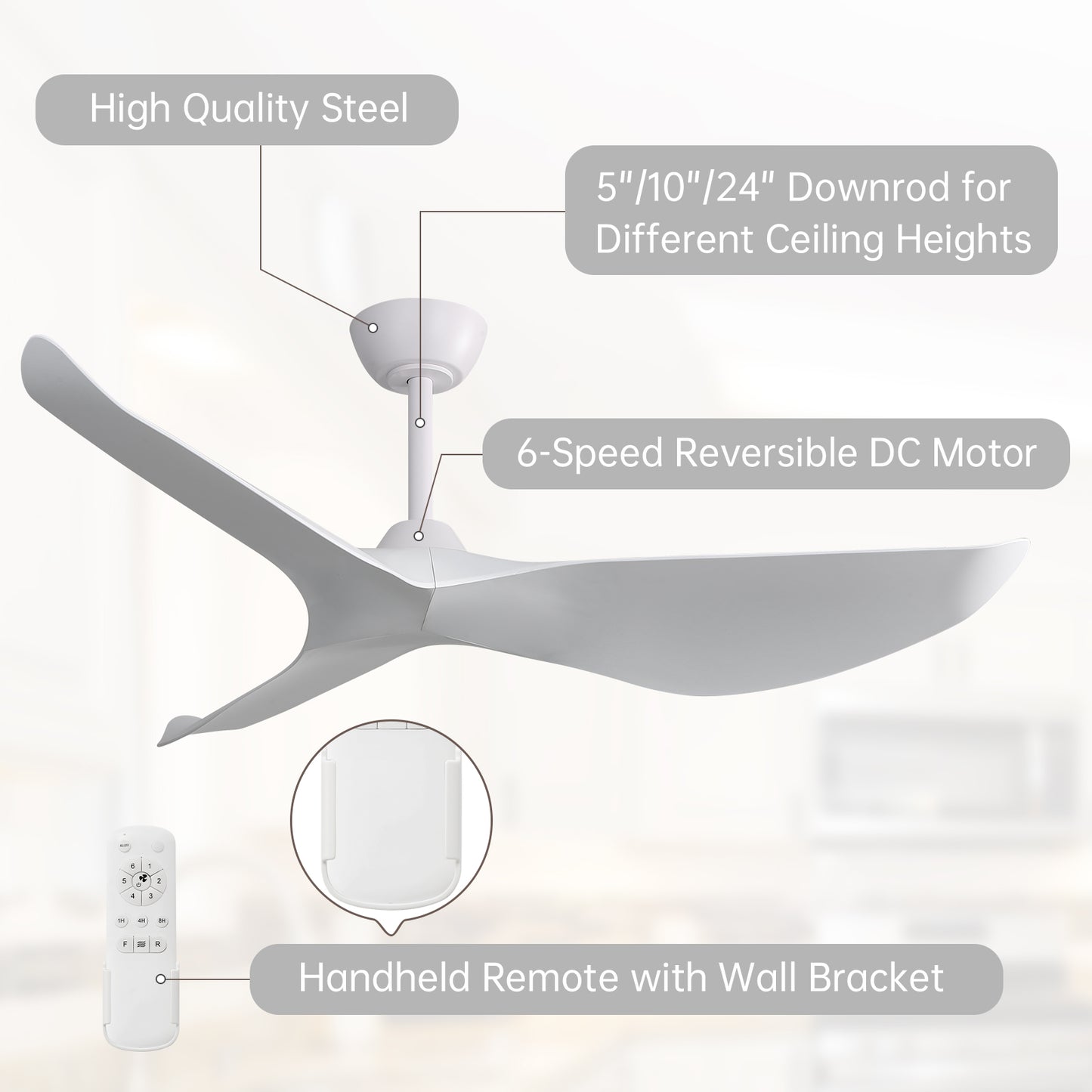 Transitional Curved ABS Ceiling Fan 52 inch