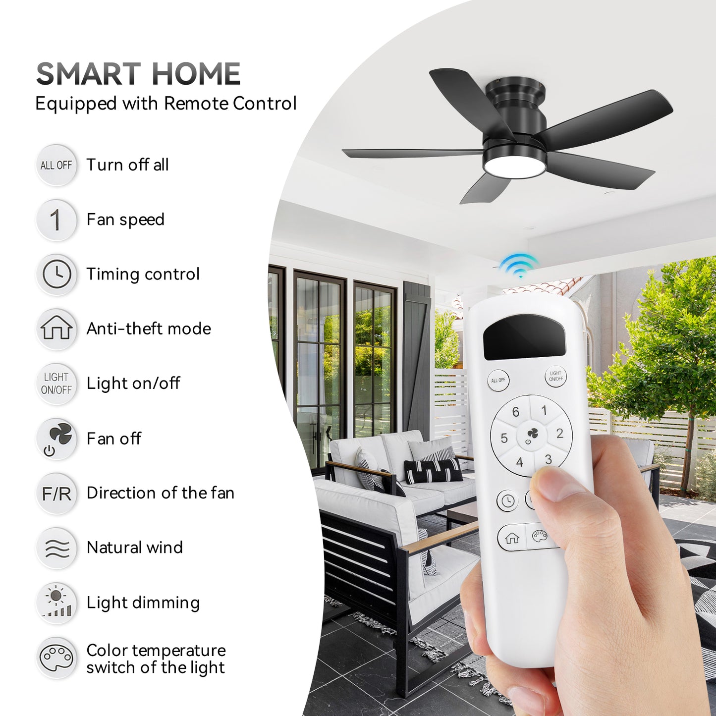 Modern Gold Flush White ABS Ceiling Fan Light 42 inch Gold with White Blades