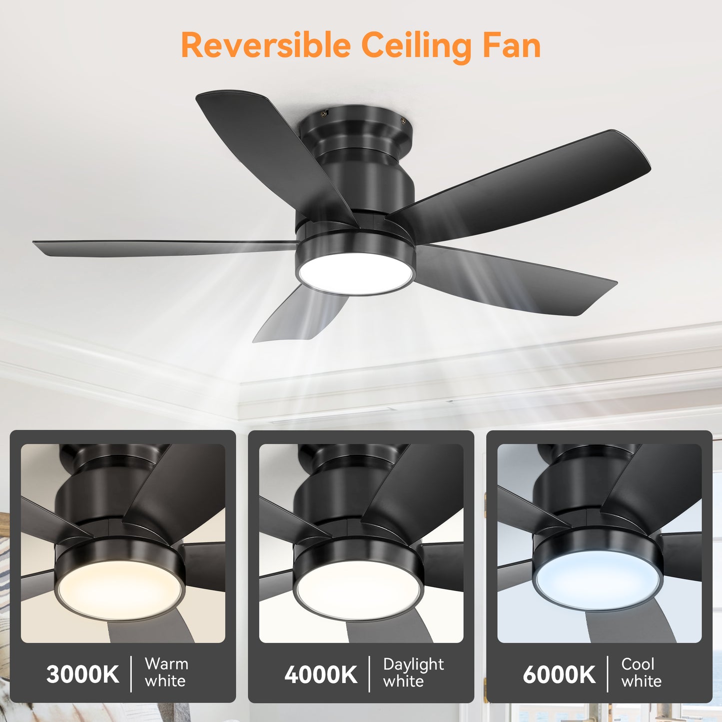 Modern Gold Flush White ABS Ceiling Fan Light 42 inch Gold with White Blades