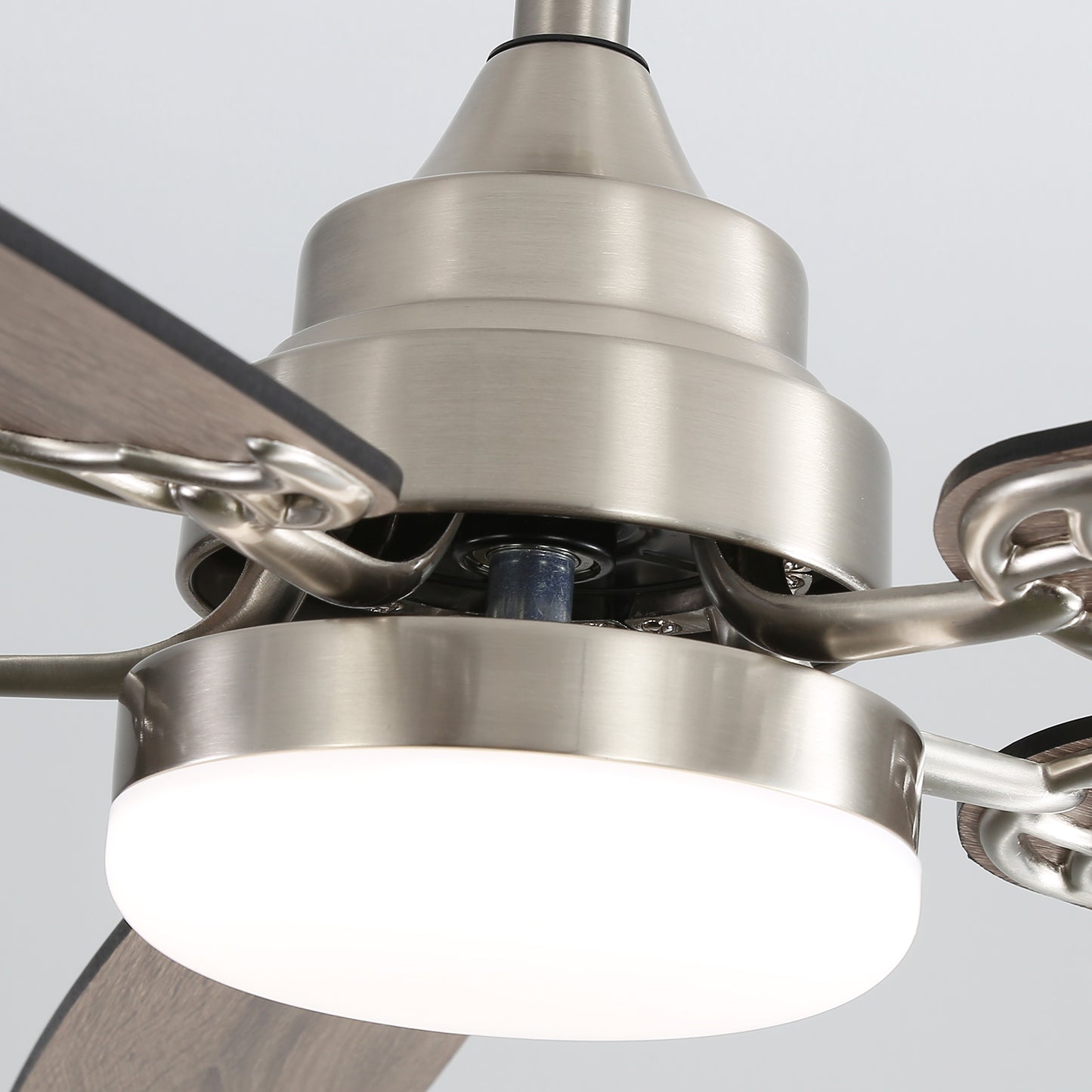 Mid-Century Modern Ceiling Fan With Light 52 inch Brushed whith Brown Black Blades