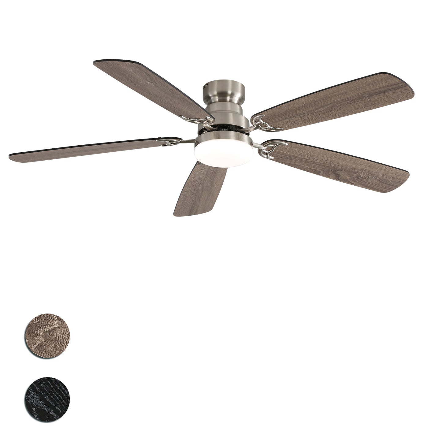 Mid-Century Modern Ceiling Fan With Light 52 inch Brushed whith Brown Black Blades
