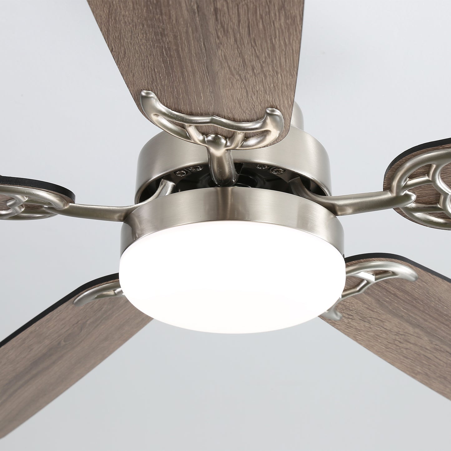 Mid-Century Modern Ceiling Fan With Light 52 inch Brushed whith Brown Black Blades