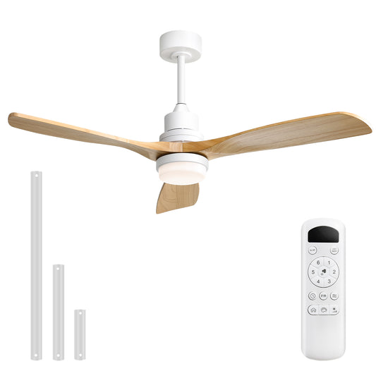 DICI MALL 52" Outdoor/Indoor Modern Premium Solid Wood Ceiling Fan with Light- Remote Control