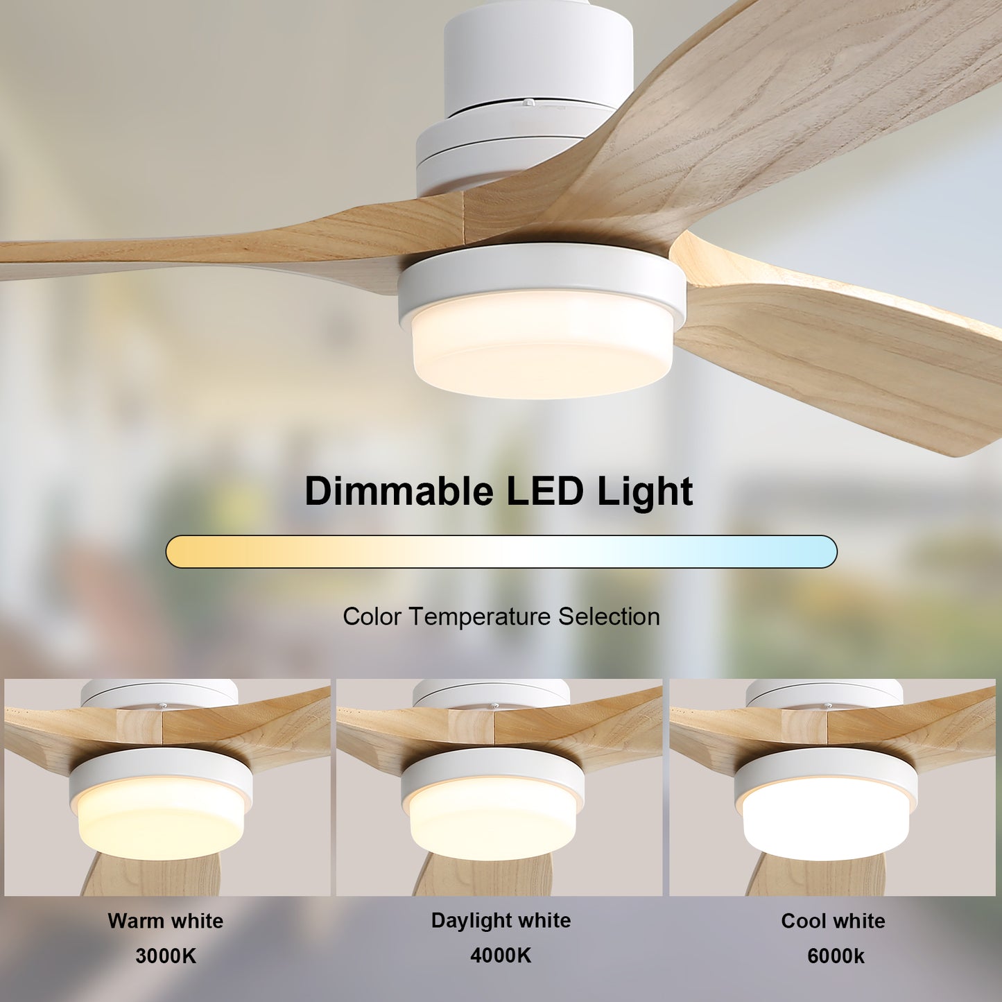 DICI MALL 52" Moderner Premium-Deckenventilator aus Massivholz für den Innen- und Außenbereich mit Licht und Fernbedienung