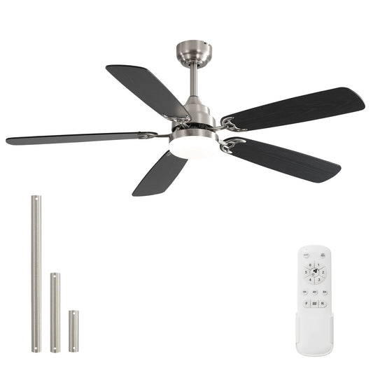 Mid-Century Modern Ceiling Fan With Light 52 inch Brushed whith Brown Black Blades