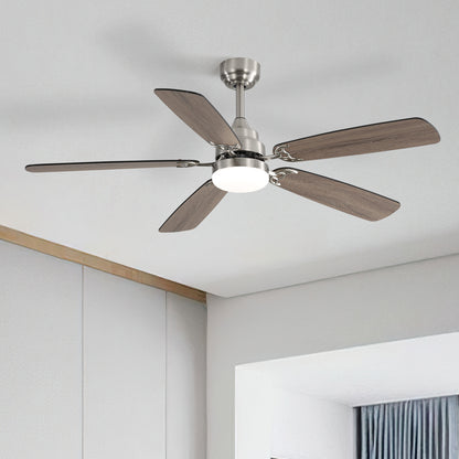 Takfläkt i modern stil med lampa, 52 tum, svart och bruna blad 