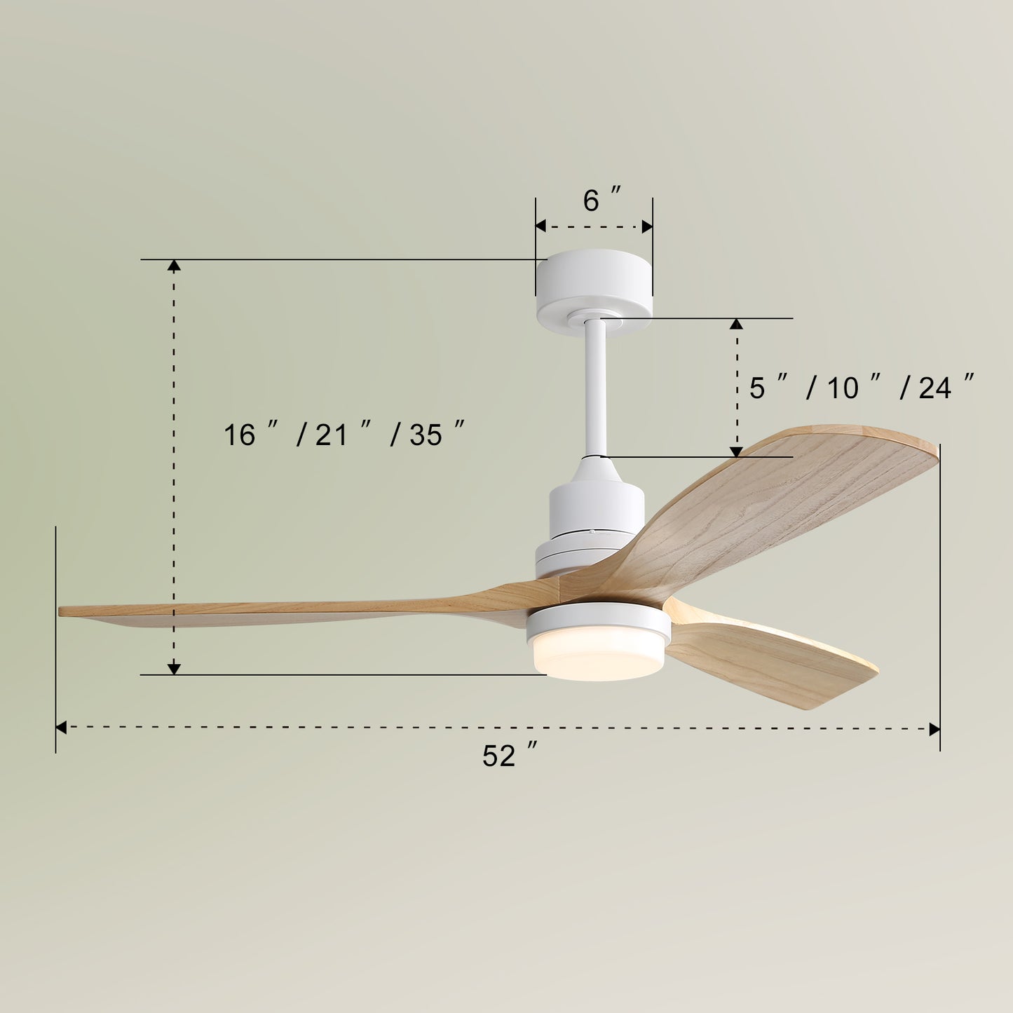 DICI MALL 52" Moderner Premium-Deckenventilator aus Massivholz für den Innen- und Außenbereich mit Licht und Fernbedienung