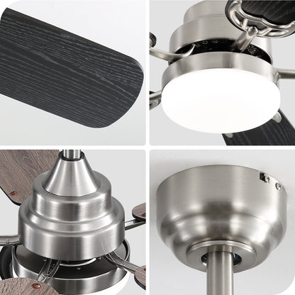 Takfläkt i modern stil med lampa, 52 tum, svart och bruna blad 