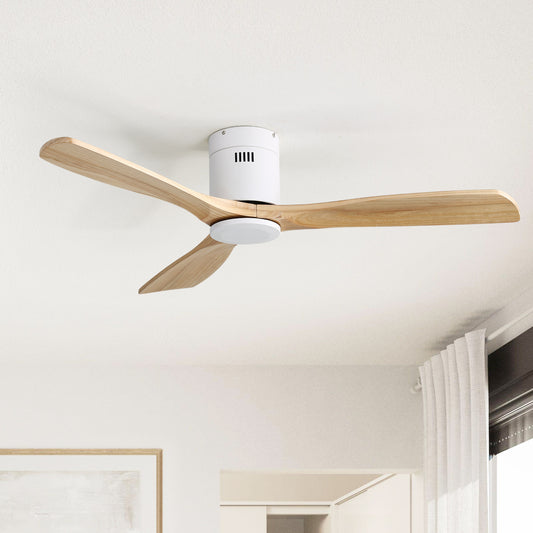 Hugger Solid Wood 52 inch Wood Ceiling Fan White with Natural Wood Blades