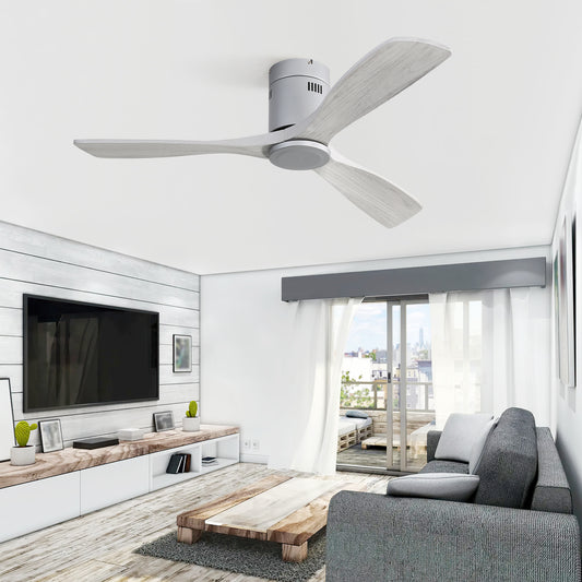 Hugger Solid Wood 52 inch Wood Ceiling Fan Grey with Grey Blades