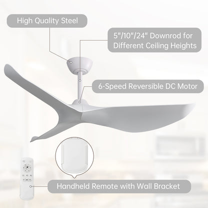 Transitional Curved ABS Ceiling Fan 52 inch