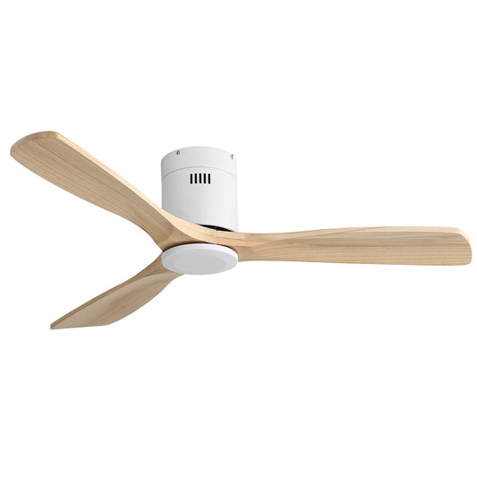 Hugger Solid Wood 52 inch Wood Ceiling Fan White with Natural Wood Blades
