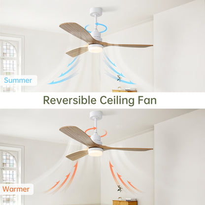 DICI MALL 52" Moderner Premium-Deckenventilator aus Massivholz für den Innen- und Außenbereich mit Licht und Fernbedienung