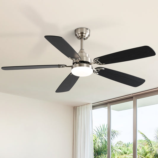 Mid-Century Modern Ceiling Fan With Light 52 inch Brushed whith Brown Black Blades