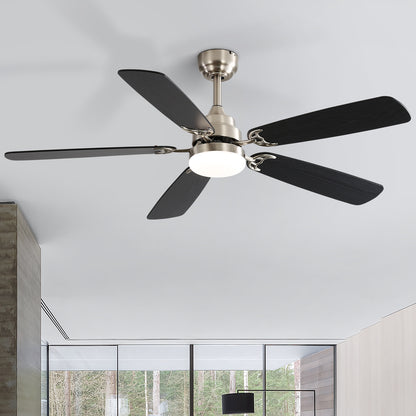 Takfläkt i modern stil med lampa, 52 tum, svart och bruna blad 